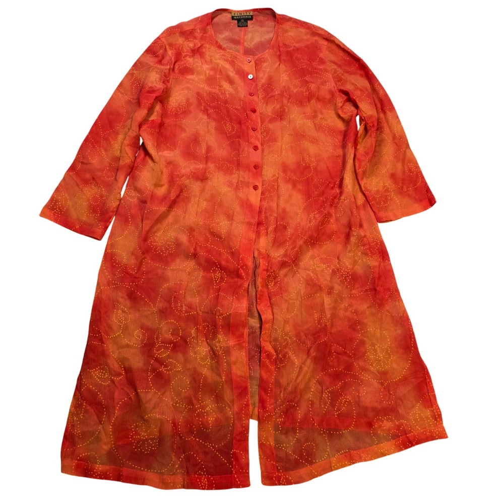 Finity‎ Naturals Duster Tunic Women's Size 14 Orange Silk Tie Dye Swirl Longlin